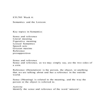 ETL705 Week 6Semantics and the LexiconKey topics in
