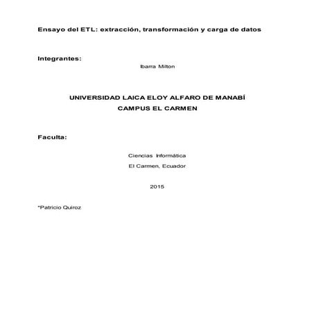 Etl extracción transformación y carga de datos