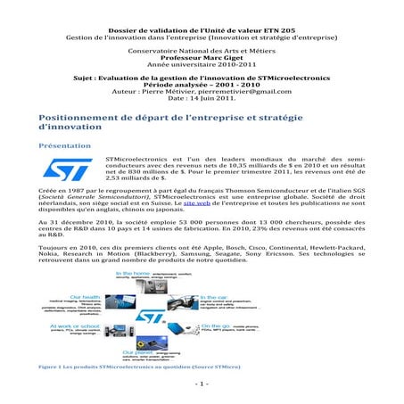 Evaluation de la gestion de l’innovation de ST Microelectronics entre 2001 et...