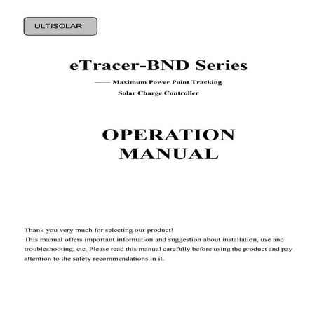 Etracer6415BND Etracer4415BND user manual by Ultisolar New Energy 