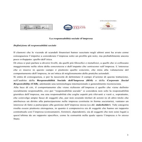 Responsabilià sociale d'impresa: definizione, linee guida, le iniziative del Ministero del Lavoro. 
