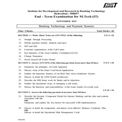 Banking Technology (End Term Exam) nov-2015