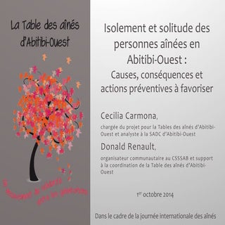 Isolement et solitude des personnes...