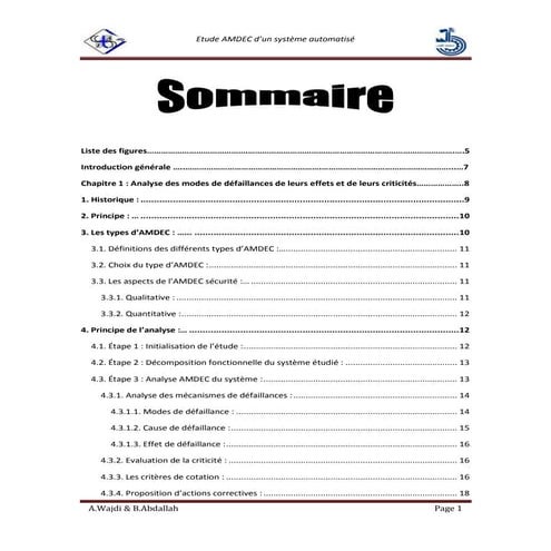 Etude amdec d’un système automatisé