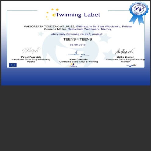The certificate of the project