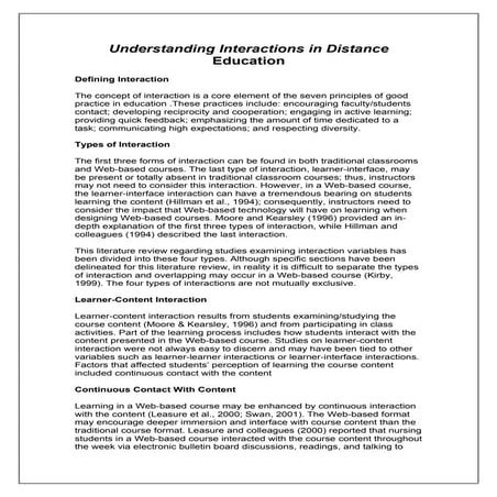 Types of Interactions in Distance Education