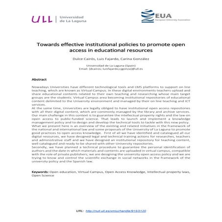 Towards effective institutional policies to promote open access in educationa...