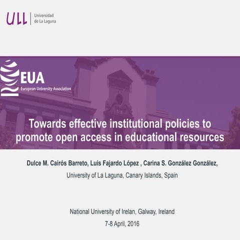 Towards effective institutional policies to promote open access in educationa...