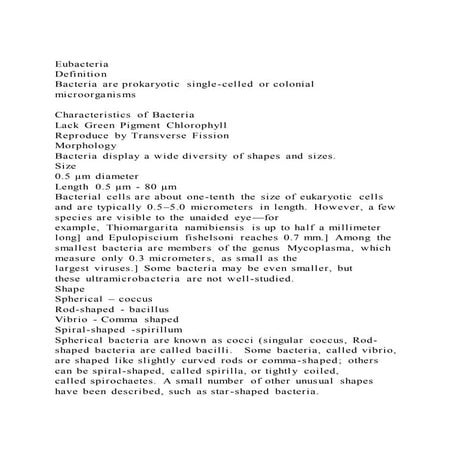 EubacteriaDefinitionBacteria are prokaryotic single-celled or 