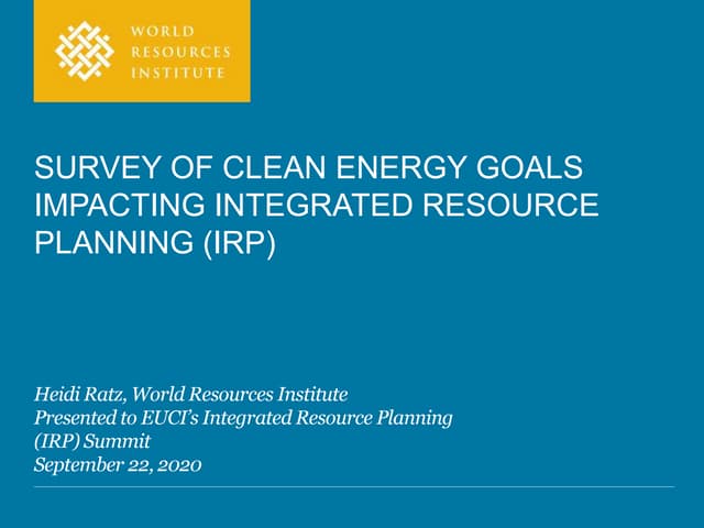 Survey of Clean Energy Goals Impacting Integrated Resource Planning (IRP)