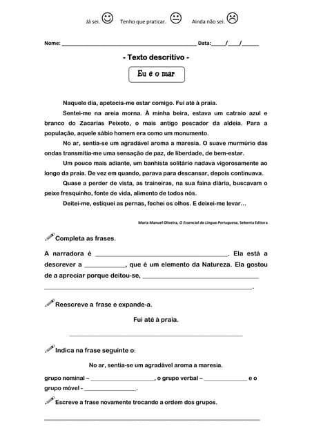 Eu e o mar   texto descritivo