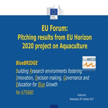 BlueBRIDGE - Pitching results from EU Horizon 2020 project on Aquaculture