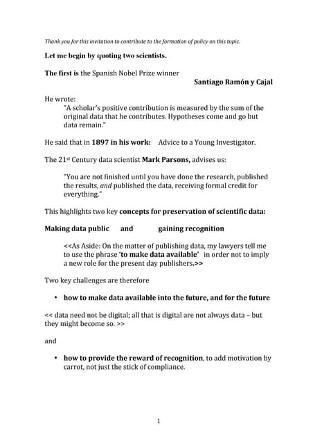 Recommendation to the EU Hearing on Access to and Preservation of Scientific Information