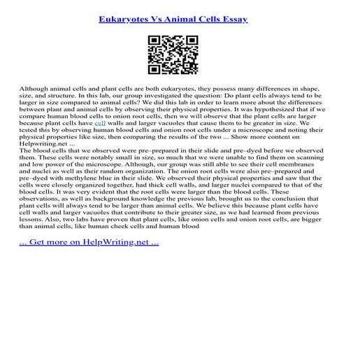 Eukaryotes Vs Animal Cells Essay