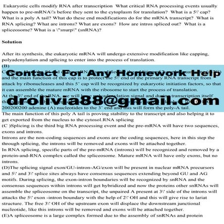Eukaryotic cells modify RNA after transcription  What critical RNA pr.pdf