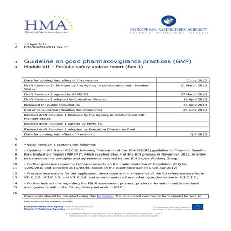 Eu module VII: PSUR released for public consultation