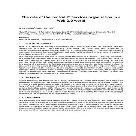 The role of the central IT Services organisation in a Web 2.0 world - paper