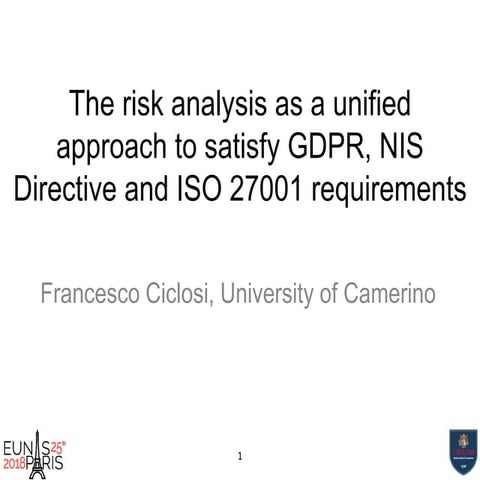 The risk analysis as a unified approach to satisfy GDPR, NIS Directive and IS...