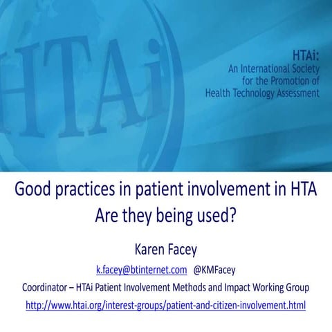 Good practices in patient involvement in HTA