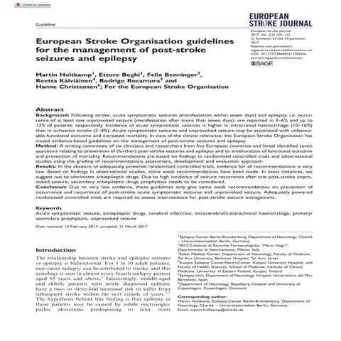 Eur. guidelines for sz. after stroke