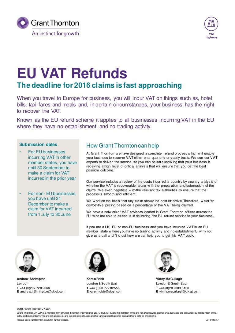 EU VAT Refunds Deadline for 2016 claims is fast approaching