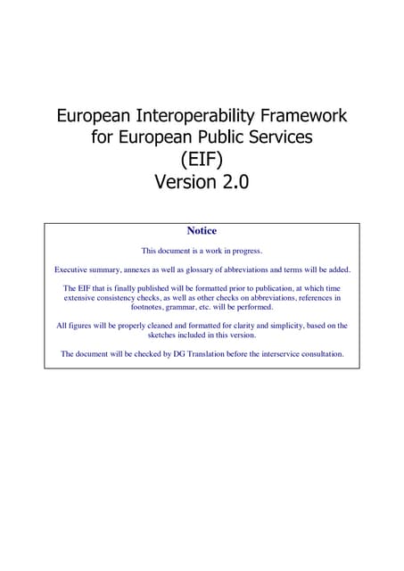 European Interoperability Framework For European Public Services Draft 2.0