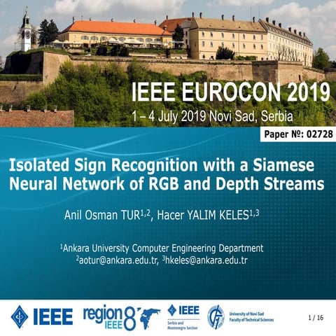 "Isolated Sign Recognition with a Siamese Neural Network of RGB and Depth Streams" EUROCON 2019 Presentation