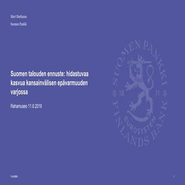 Ennustepäällikkö Meri Obstbaum: Suomen talouden ennuste 11.6.2019