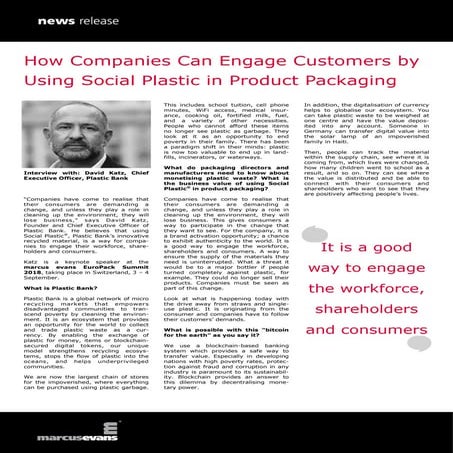 How Companies Can Engage Customers by Using Social Plastic in Product Packaging - David Katz News Release