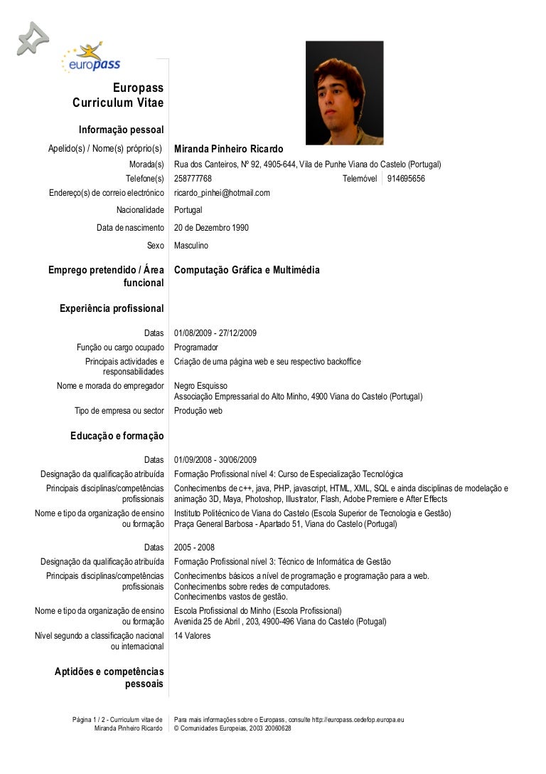 curriculum vitae exemplo