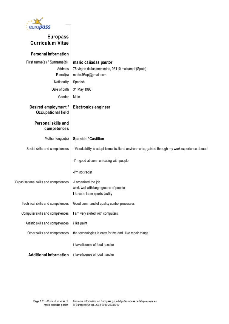 europass cv other skills on cv
