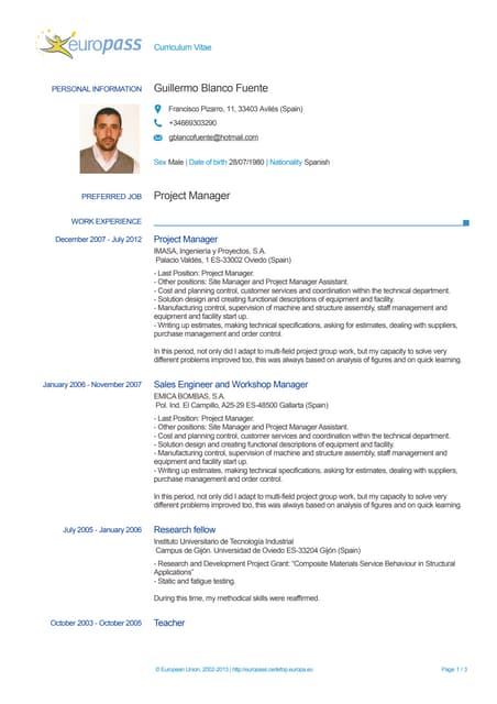 Europass CV Format | DOCX | Resume Writing and Advice | Job Search