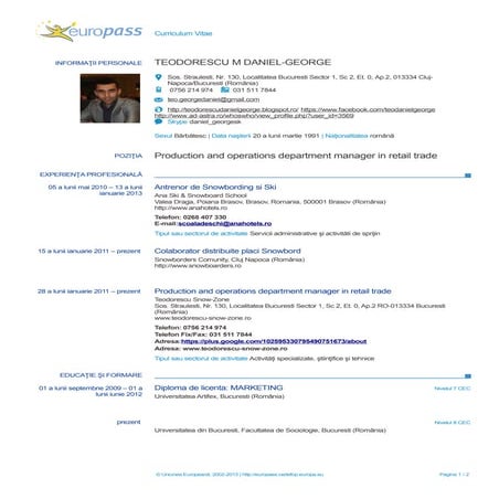 Teodorescu Daniel George Curriculum Vitae