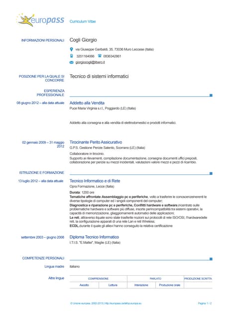 Europass cv-padalino | PDF