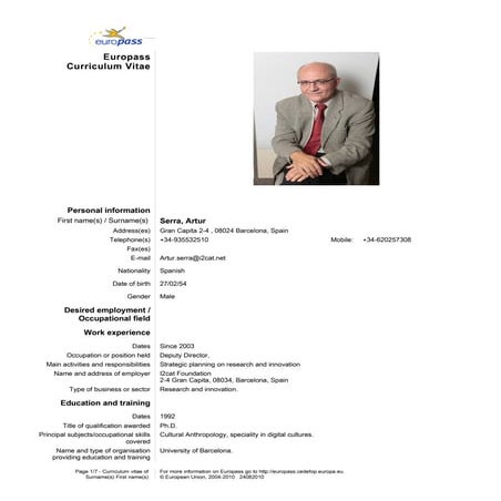 Europass CV Artur Serra. i2cat. 2018