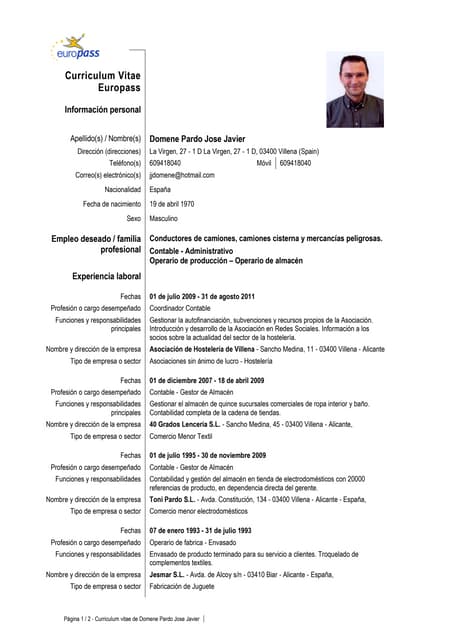 Modelo Curriculum Vitae Europeo