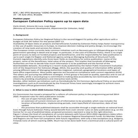European cohesion policy opens up to open data 2012