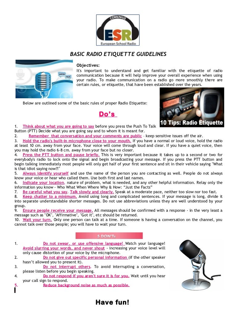 European school radio etiquette