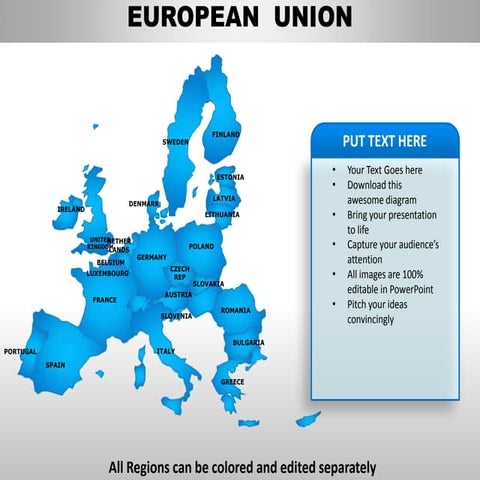 European union editable continent map with countries