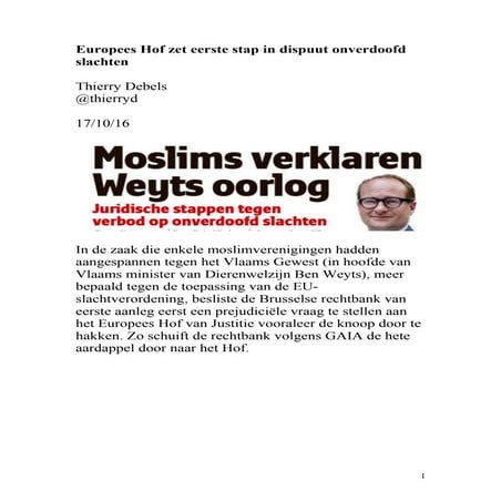 Europees Hof zet eerste stap in dispuut onverdoofd slachten