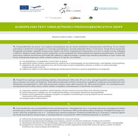 Europejski test umiejętności przedsiębiorczych | PDF