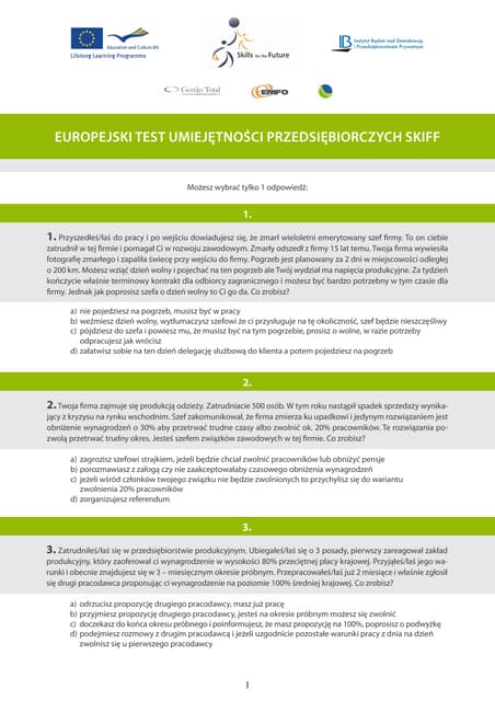 Europejski test umiejętności przedsiębiorczych | PDF
