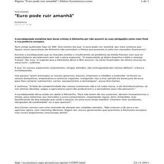 Euro pode ruir amanhã