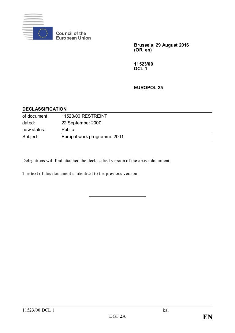 Europol work programme 2001 - declassified version