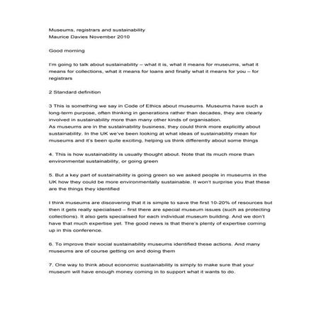 Maurice Davies - Sustainability, museums and loans (talk)