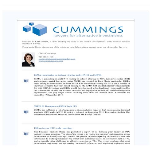 Euro shorts  06.11.15 including ESMA consultation on indirect clearing under ...