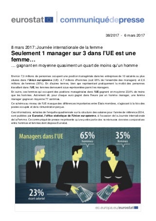 Eurostat seulement 1 manager sur 3 est une femme