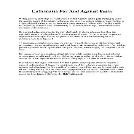 Euthanasia For And Against Essay. Massachusetts School of Law at Andover
