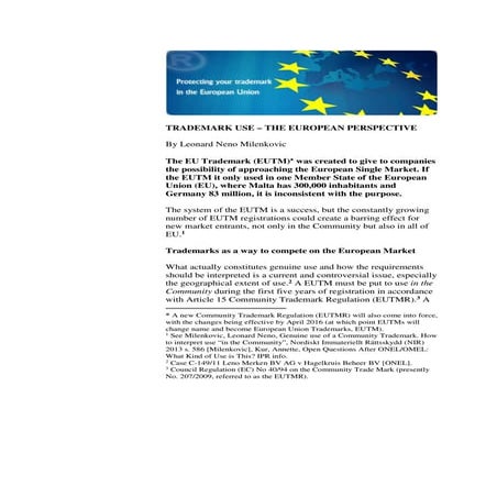 Trademark Use - The European Perspective (English Version)