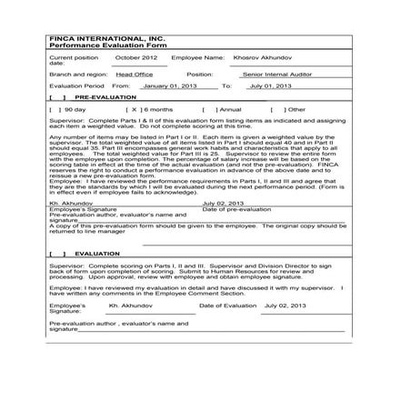 Sample of internship performance evaluation form | DOC